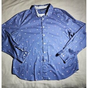 Nautica Shirt Men XL Blue Flags Printed  Button Down Long Sleeve Casual Collar